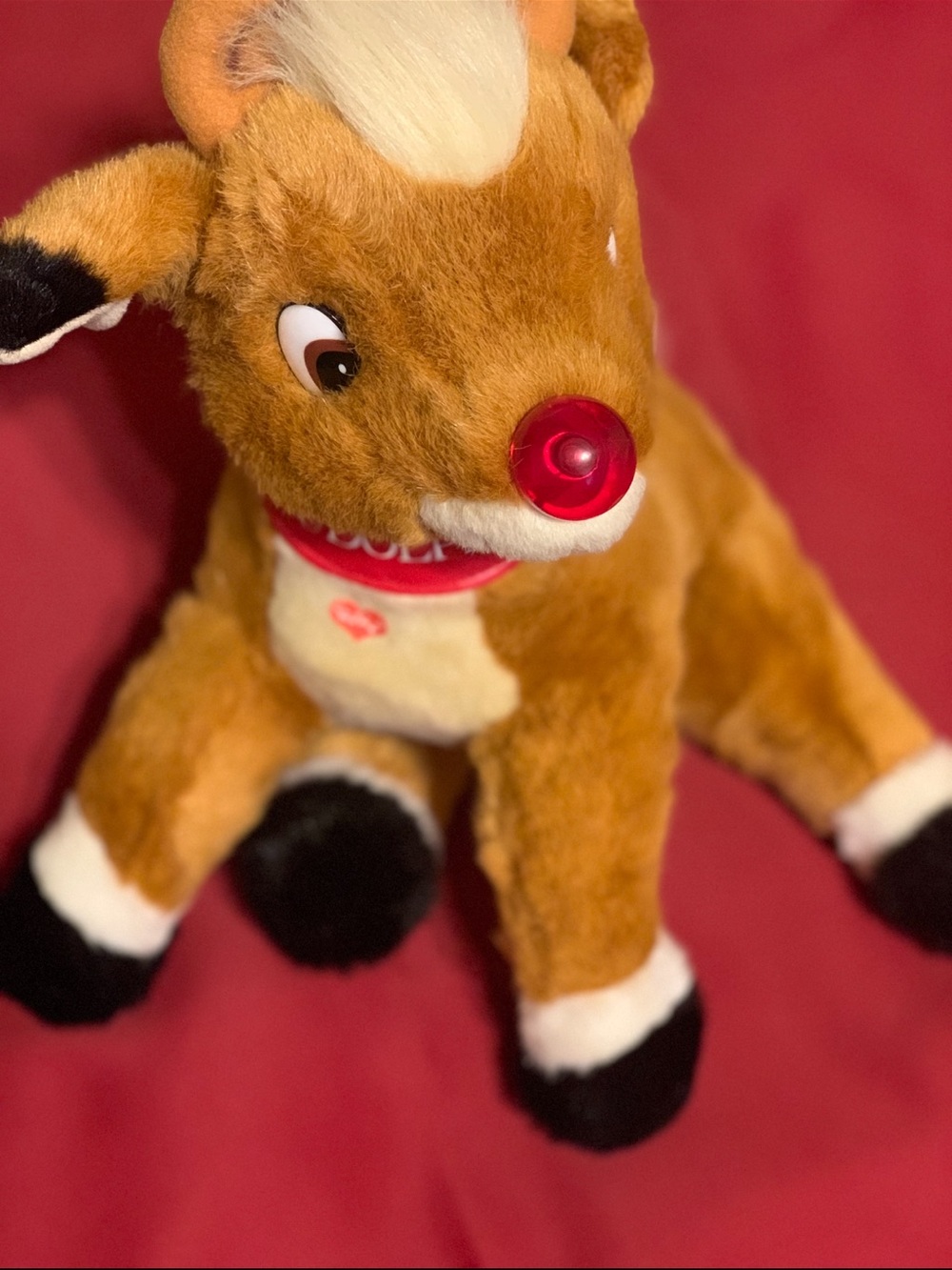 90s Vintage Musical Rudolph Light-Up Red Nose Plush Reindeer - 14”